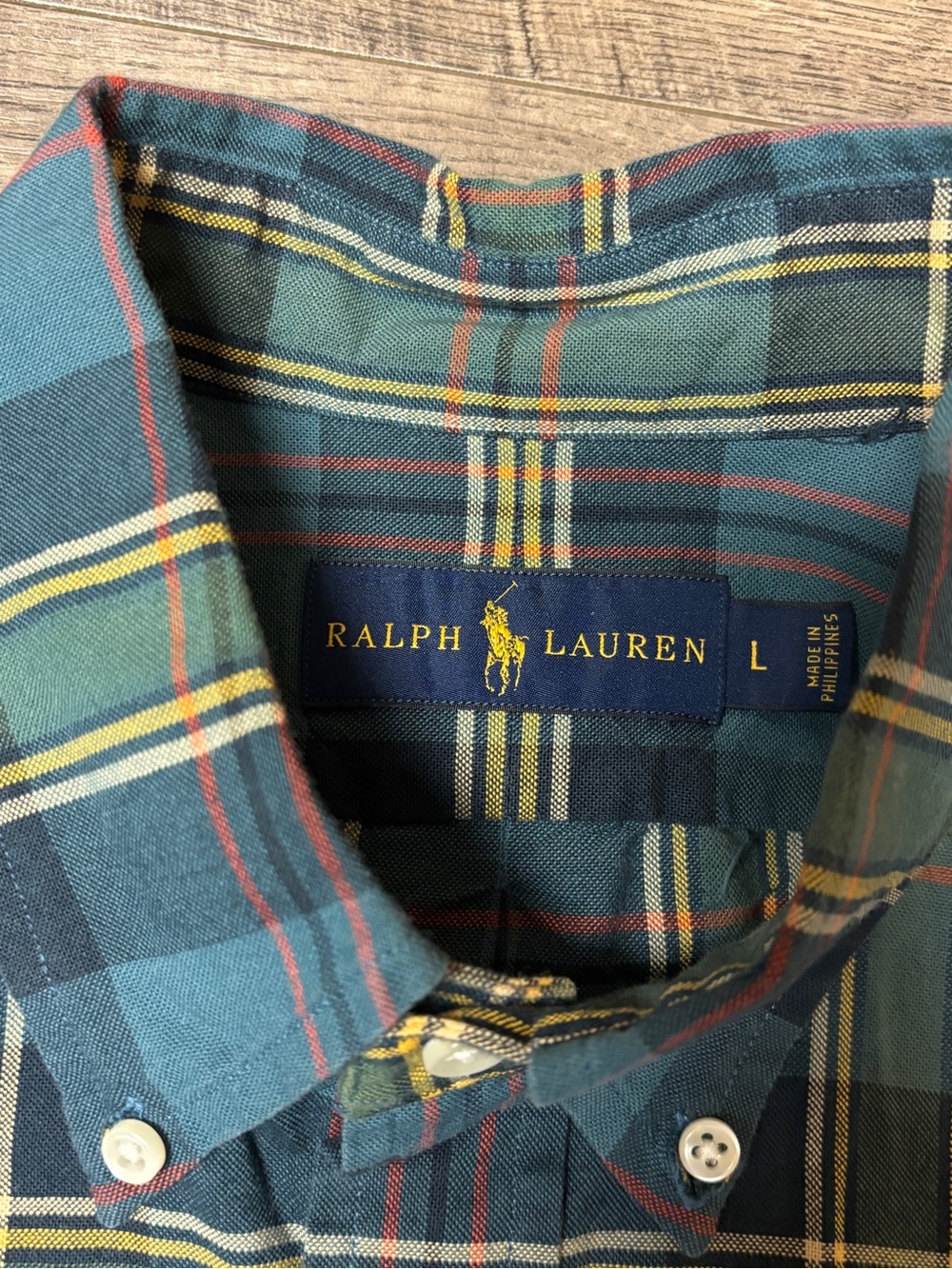 Ralph Lauren Flannel Shirt L Mens Blue Green Classic Fit Pony Logo Button Up - Picture 4 of 7